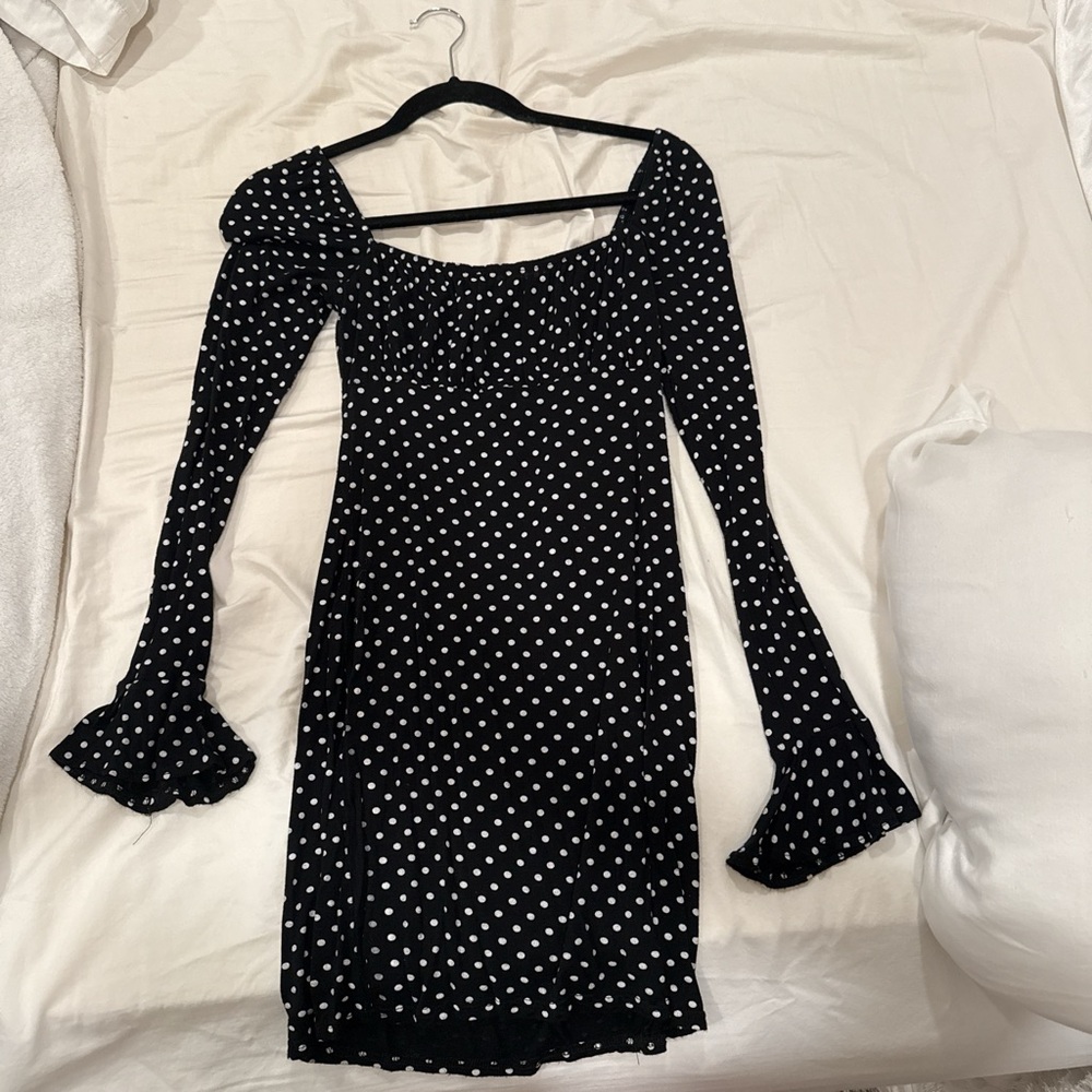 Missguided Black and White Polka Dot Long Sleeve Dress
